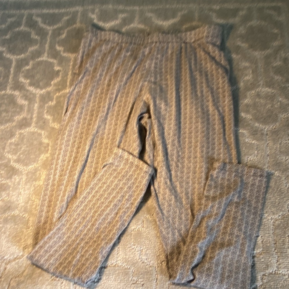 Attention L Gray Herringbone Ankle Leggings Stretch Elastic Waist Cotton Blend